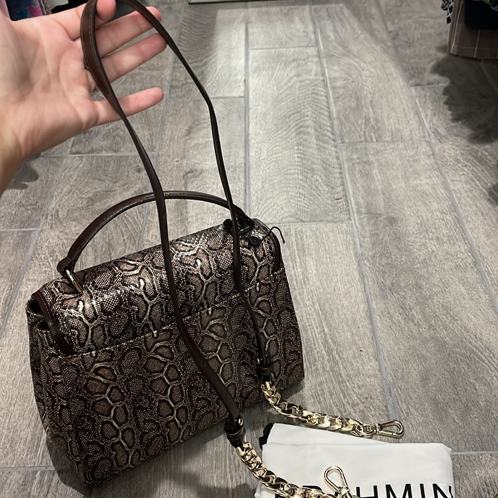 Top-Handle Snake-Print Satchel in Brown - Picture 11 of 11